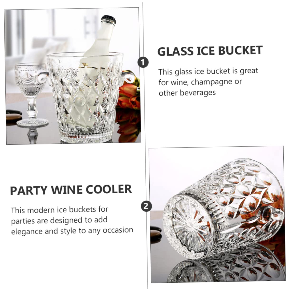 Glas Eiskübel mit Griffen Moderner Weinkühler für Party und Riegel