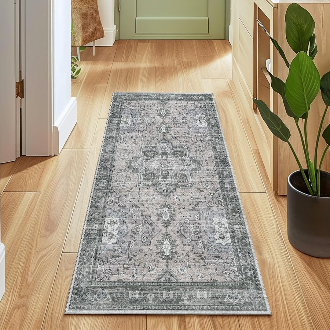 Muddy Mat® Blue Bell 2x7 Washable Area Rugs for Living Room, Bedroom & Dining Room – Modern Soft Low Pile Non Slip Carpet – Pet Friendly Waterproof