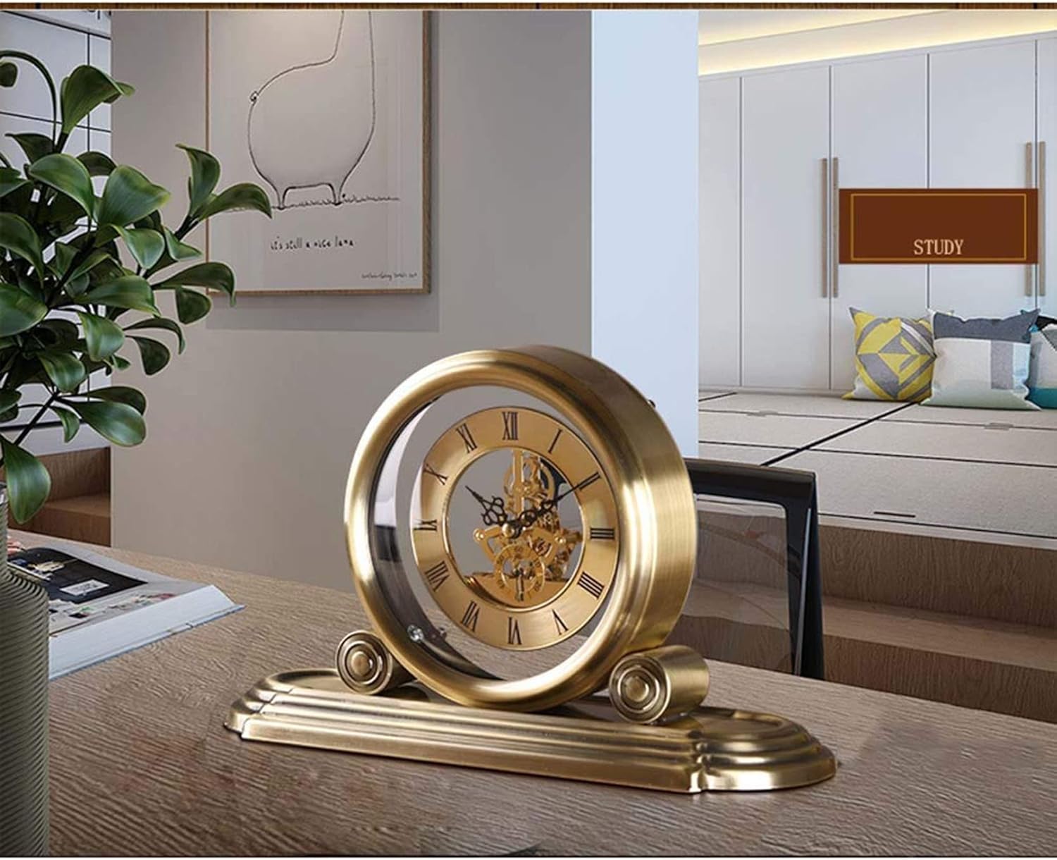 Mantle Clock,Wood Mantle Clock,Classic Mantel Clock,Silent Table Clock,Battery Operated Metal Frame Desk Clock,