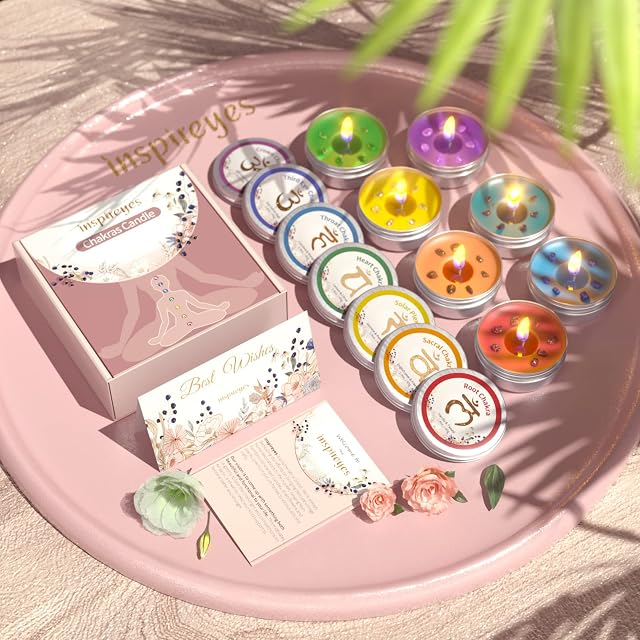 Chakra Candles Set of 7,Meditation Crystal Scented Candles Gift Set for Women, Spiritual Healing Candles for Promotes Positive Energy,Yoga,Cleansing,Manifesting,Relaxation