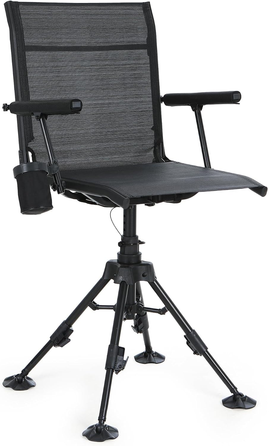 360 Degree Swivel Hunting Blind Chair, Silent Stealth Hunting Seat with Adjustable Legs and Armrests, Foldable Portable Chair for Hunting, Shooting, Fishing, Supports 300lbs