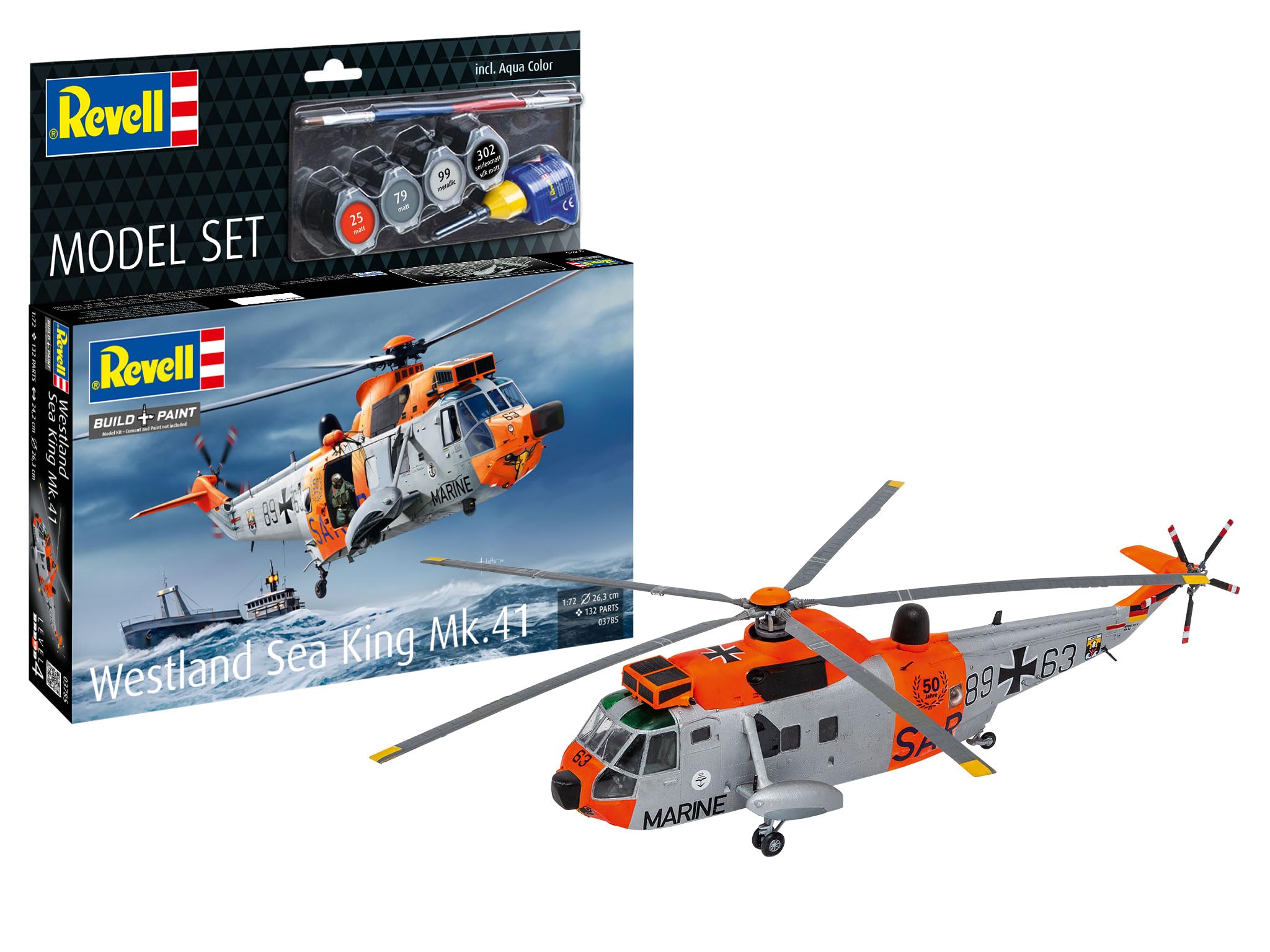 Revell 63785 zestaw modeli Westland Sea King Mk. 41 skala 1:72 niezabudowany/niepomalowany plastikowy model zestaw z akcesoriami