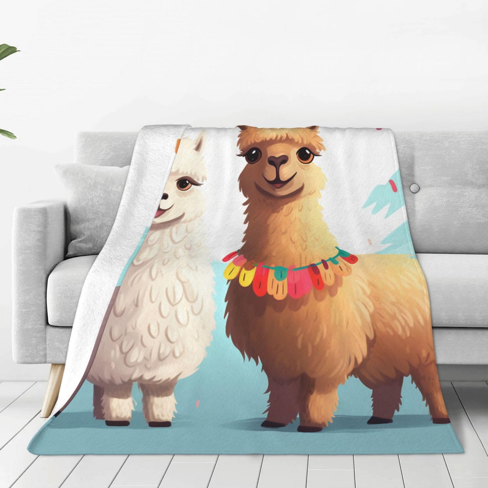 Llama Alpaca Throw Blanket 40"x30" Flannel Fluffy Warm Blanket for Couch, Reversible Plush Blankets for Bed, Comfy Fuzzy Blanket for Sofa, Plush Lightweight-Blankets for All Season