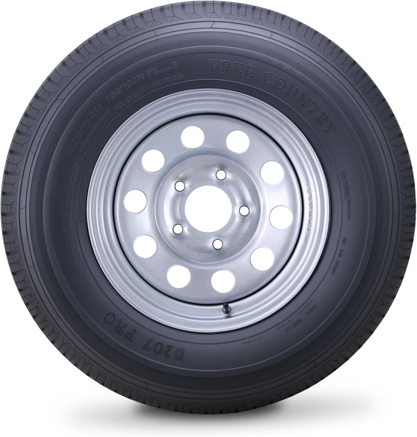Free Country Trailer Tire Wheel Assembly ST215/75R14 8-Ply D 107M 5 Lug on 4.5" PCD Silver Mod Wheel