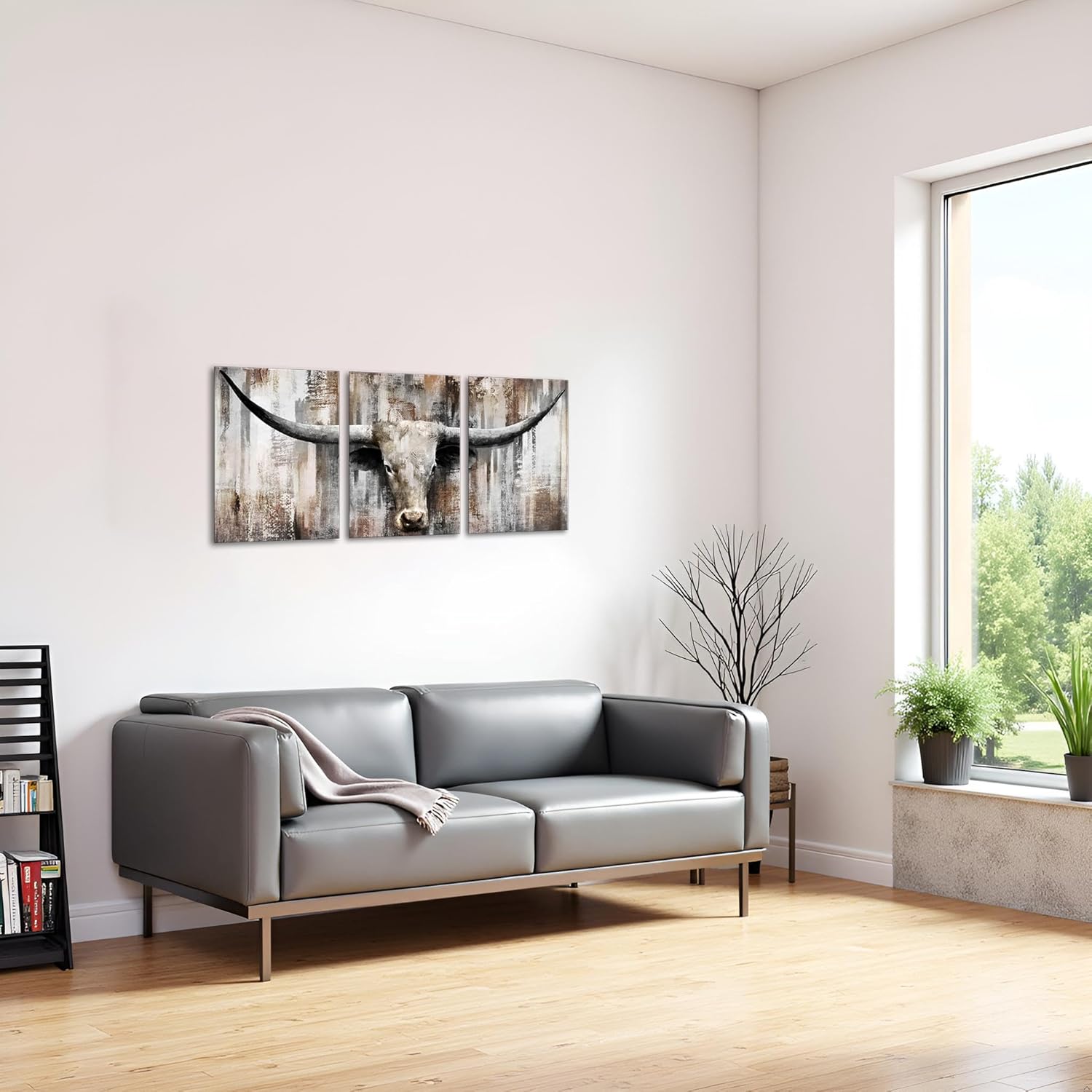 LevvArts Rustic Longhorn Bull Wall Art Brown Farmhouse Cabin Decor Western Style Man Cave Painting Print 12"x16"x3