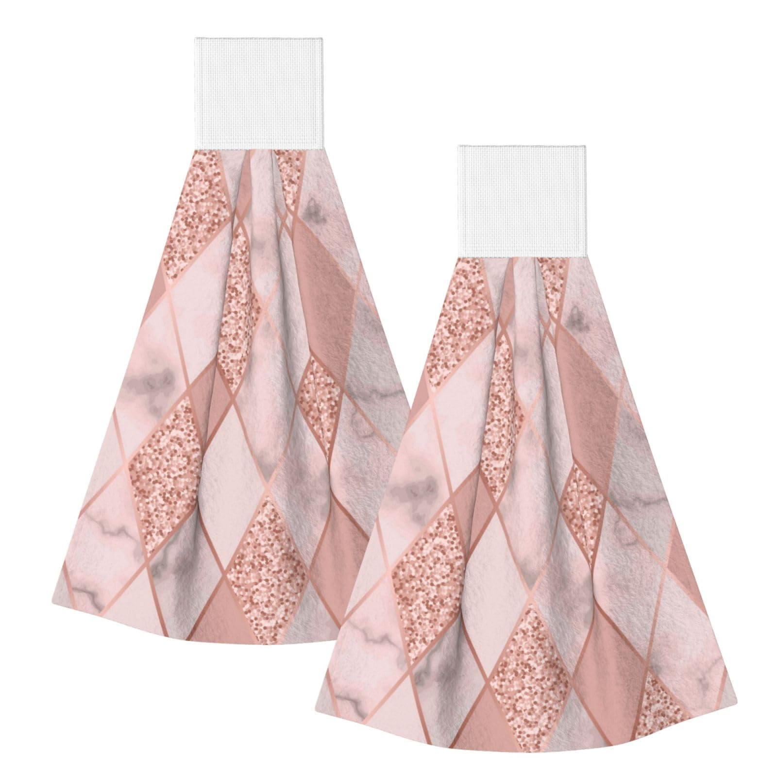 DOPKLNA Marble Luxury Geometric, 2 Pcs Hanging Coral Fiber Hand Towels for Bathroom, Absorbent Kitchen Towels