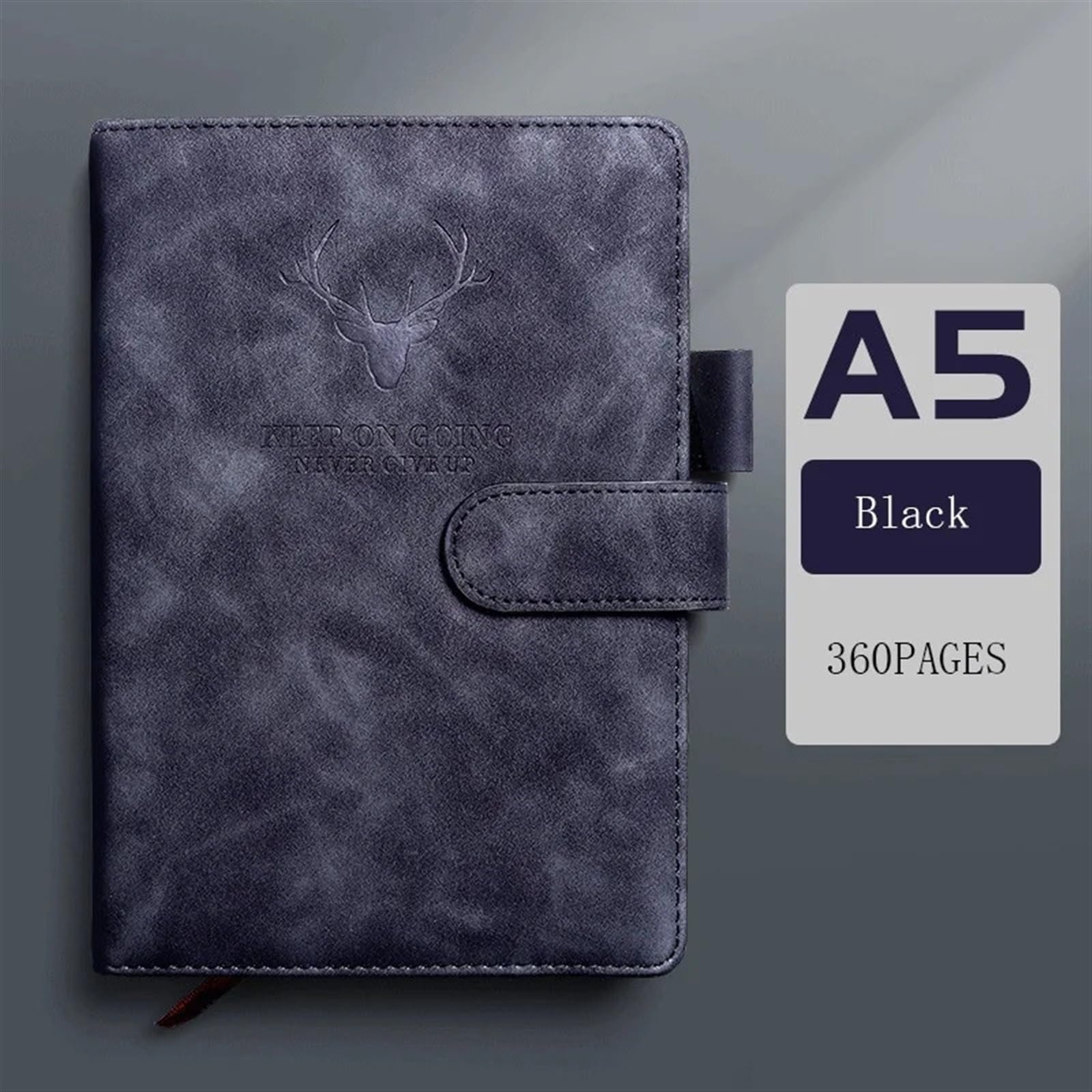 Notizbuch Softcover A5 verdicktes Hirschkopf-Notizbuch, Business-Notizblock aus weichem Leder mit horizontalen Linien, Schreibwaren, Schule, Bürobedarf(Black)