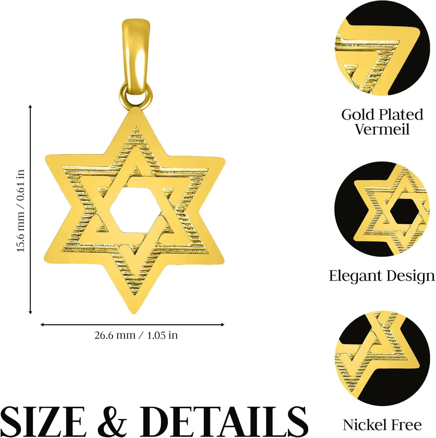 Takar Gold Plated Open Star of David Pendant Charm - Vermeil Jewish Symbol Pendant for Men and Women - Dainty Religious Charm Jewelry - Religious Jewelry Gift for Her Made in USA - Image 3