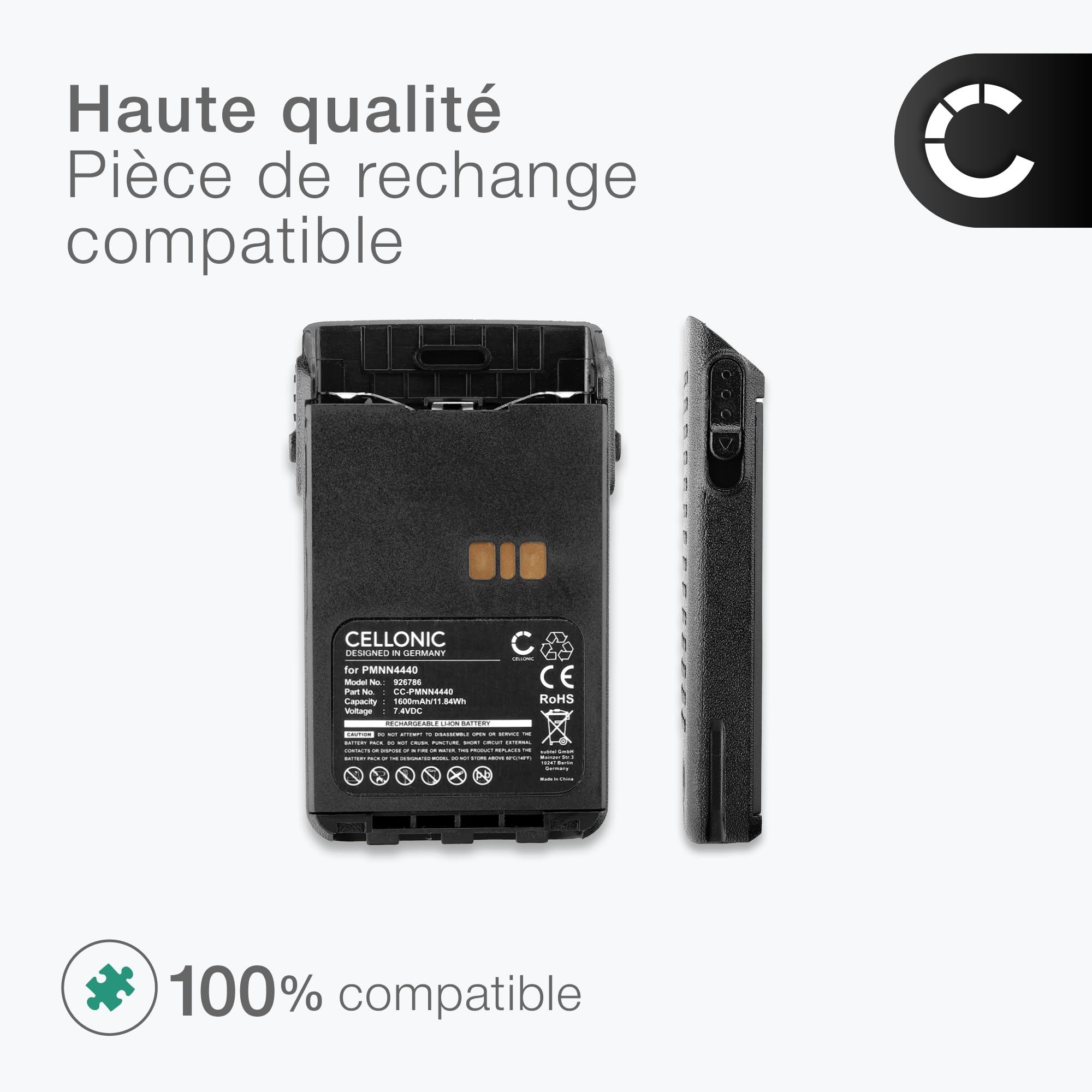 CELLONIC 1x Batterie pour Poste émetteur-récepteur Compatible avec Motorola DP3441E, DP3661E, DP3441, PMNN4440AR - (1600mAh, 7.4V)