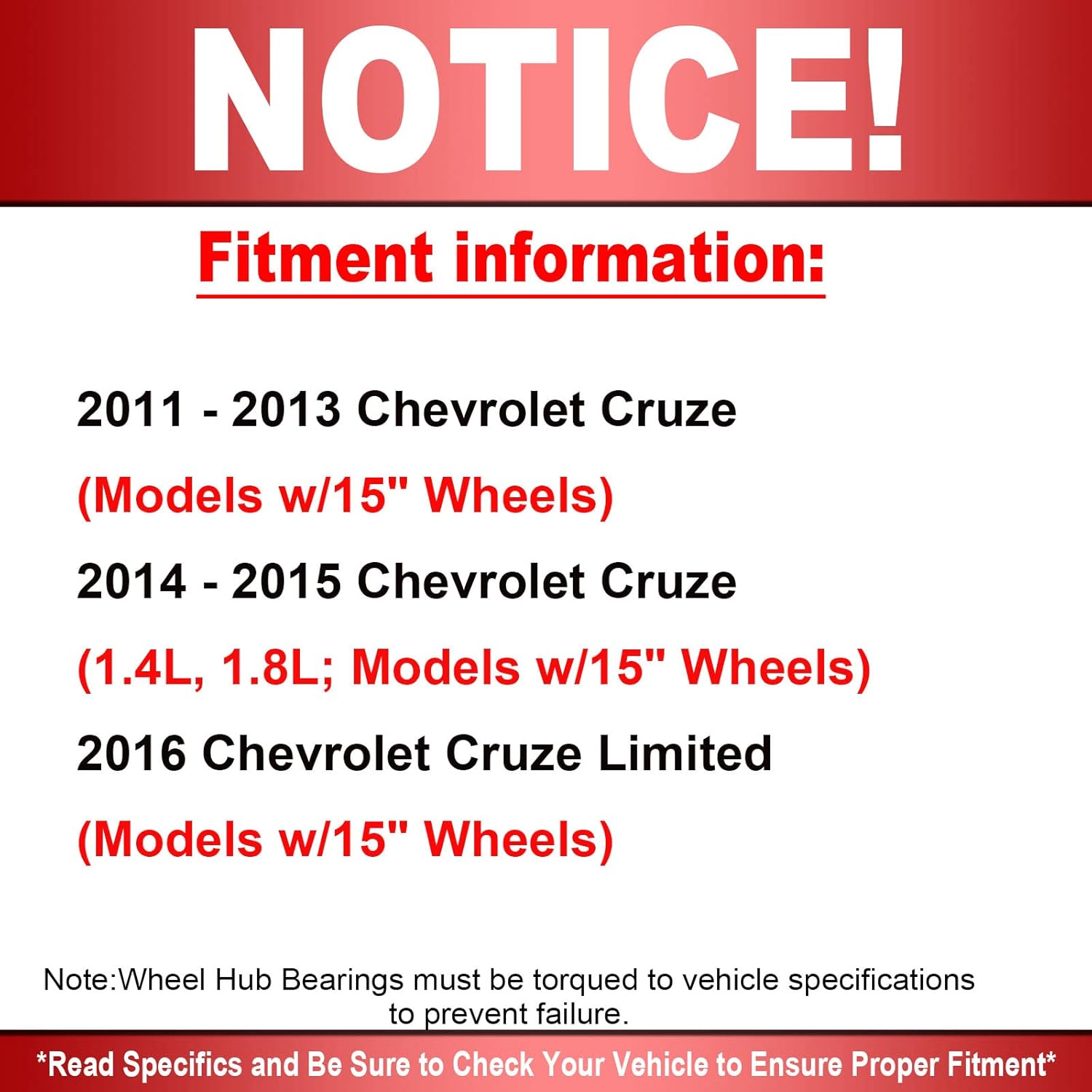 MotorbyMotor 513315 Front Wheel Bearing and Hub Assembly with 5 Lugs Fits for 2011-2015 Chevrolet Cruze, 2016 Chevrolet Cruze Limited Low-Runout OE Directly Replacement Hub Bearing-2pc