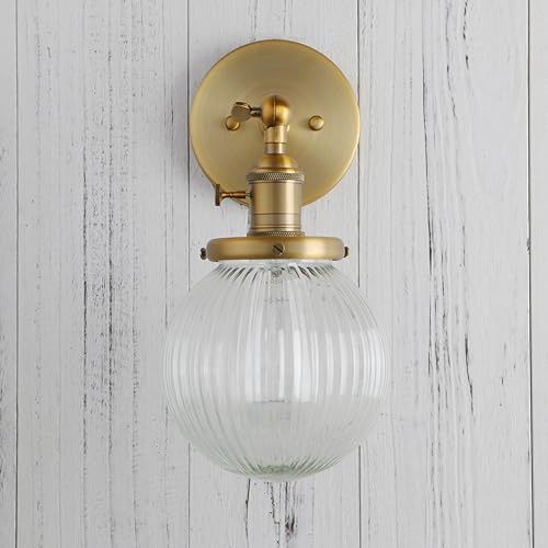 Miniatura 7 de PERMO Aplique de pared industrial vintage con mini pantalla redonda de vidrio acanalado de globo transparente de 5.9 pulgadas (antiguo)