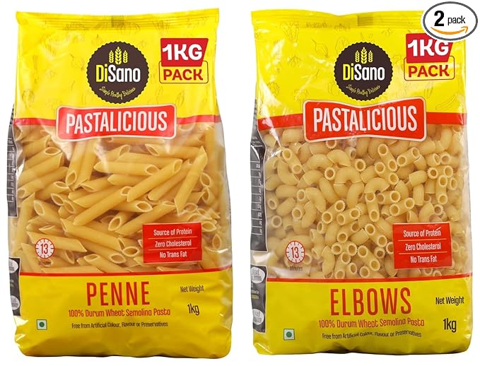 Pastalicious 100% Durum Wheat Macroni Pasta, Elbow, 1kg & DiSano Pastalicious 100% Durum Wheat Penne Pasta, 1kg