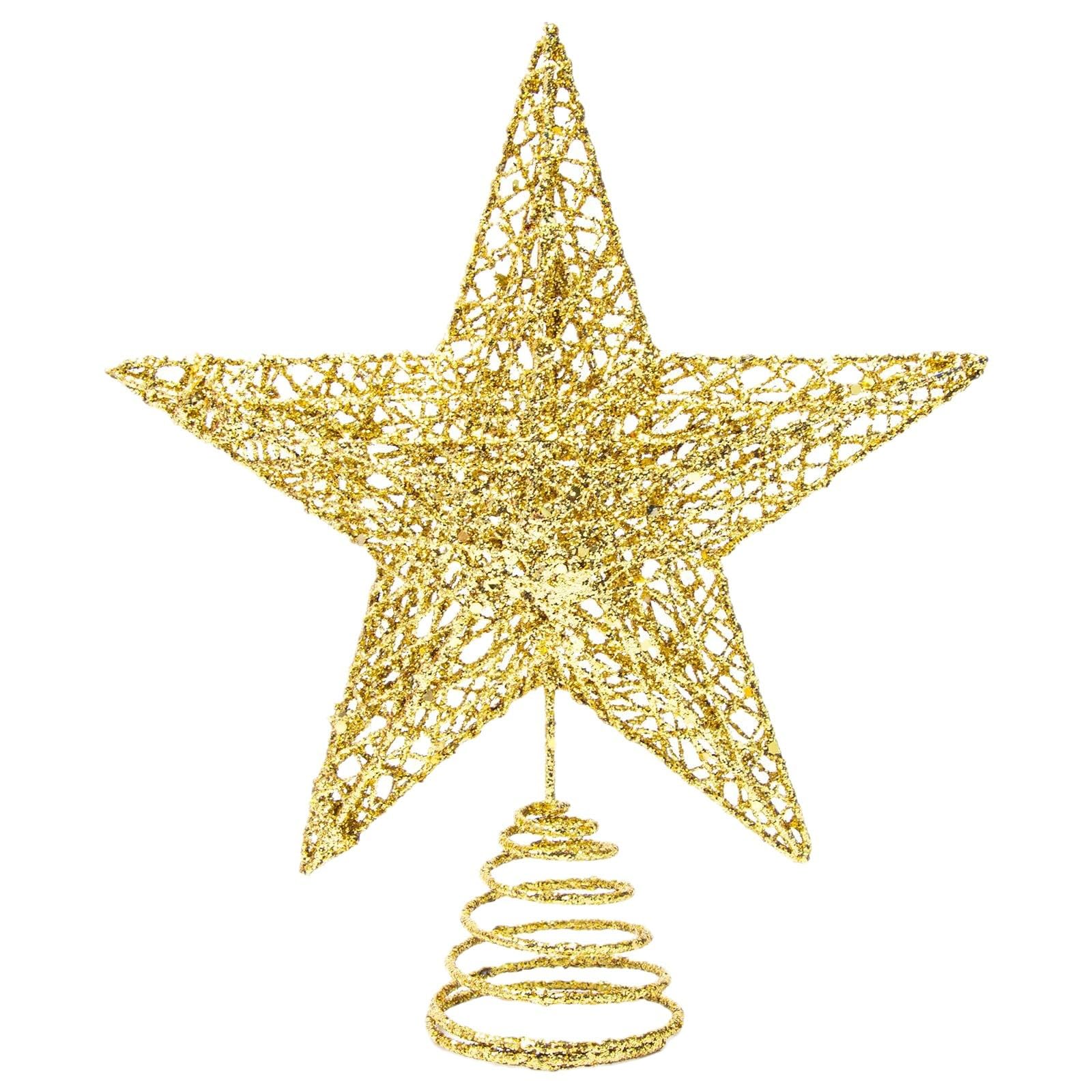 HELVAK Christmas Tree Top Decoration 20cm Star Shape Metal Christmas Tree Star For Christmas Indoor and Outdoor Party Home Holiday Seasonal Decoration (Gold)