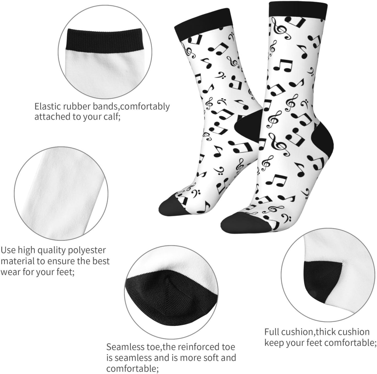 Music Notes Novelty Socks For Men Women, Funny Crazy Crew Socks Casual Dress Socks Gifts - Image 5