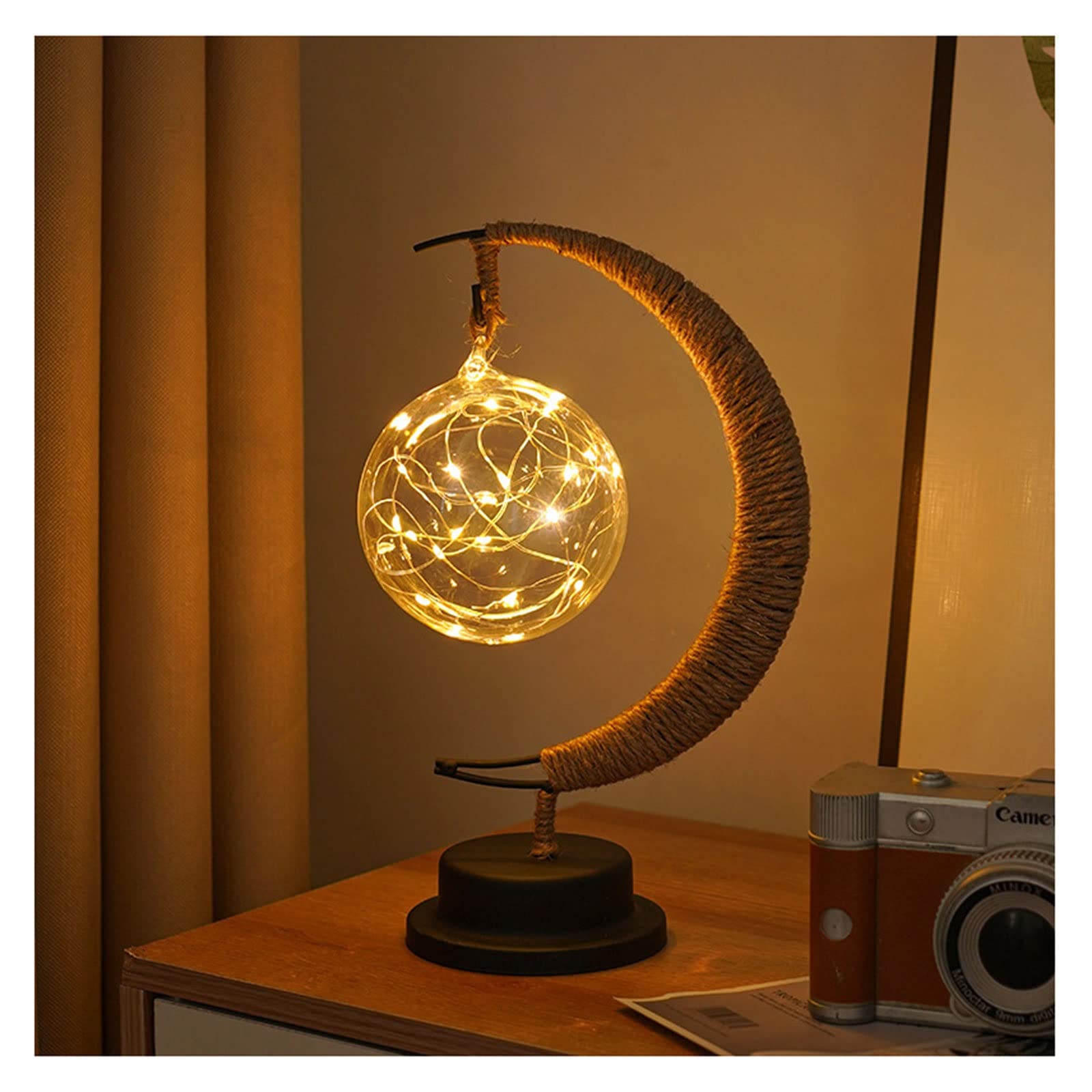 UFFD Crescent Moon Lamp Lunar Half Moon Light Enchanted Moon Night Light Fairy Light LED USB Operated, Christmas for Home Decorations (Color : Warm Yellow, Size : Orb)
