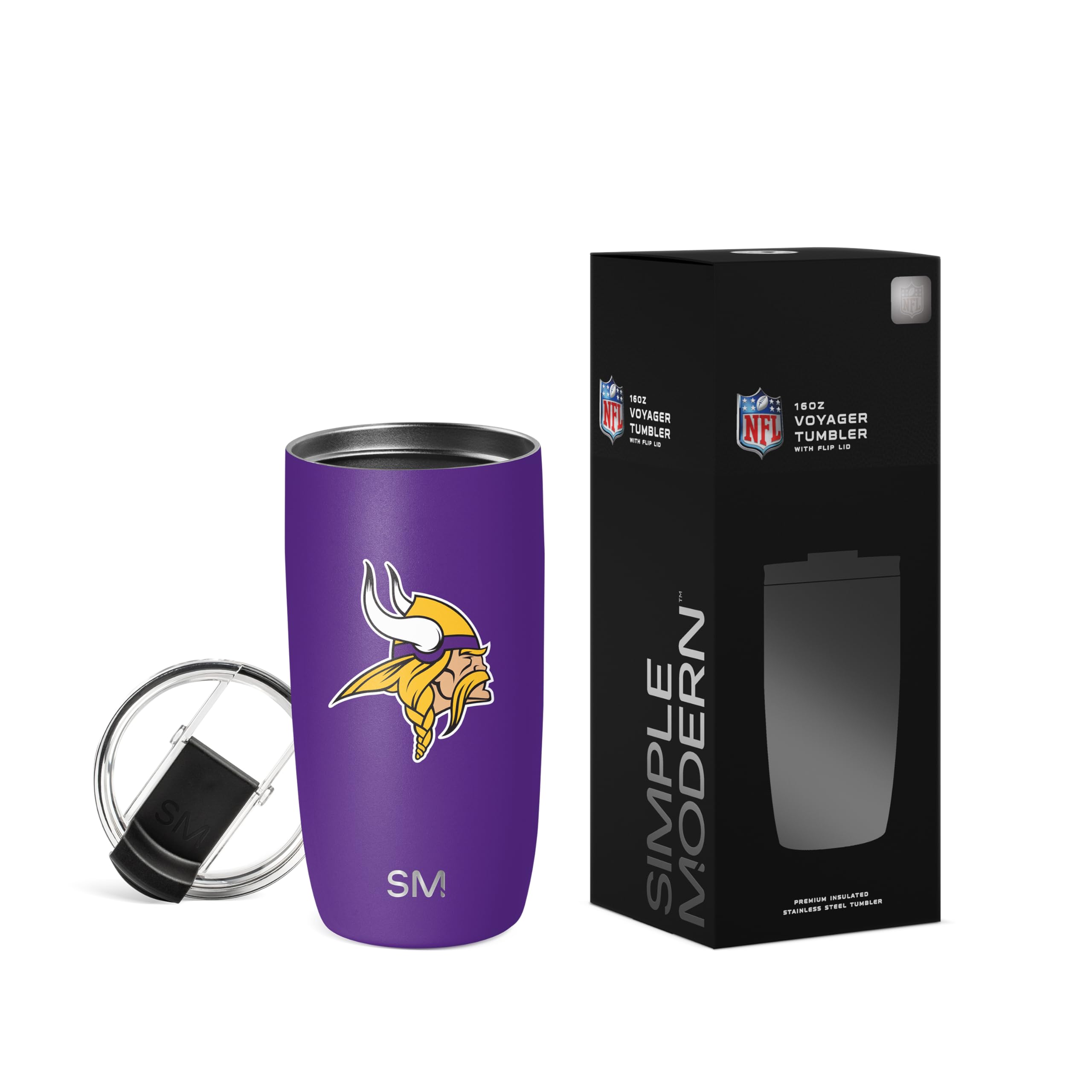 Simple Modern Officially Licensed NFL Minnesota Vikings 16oz Travel Coffee Tumbler with Flip Lid | Stainless Steel Cup | Football Gifts for Men, Women | Voyager Collection | Minnesota Vikings