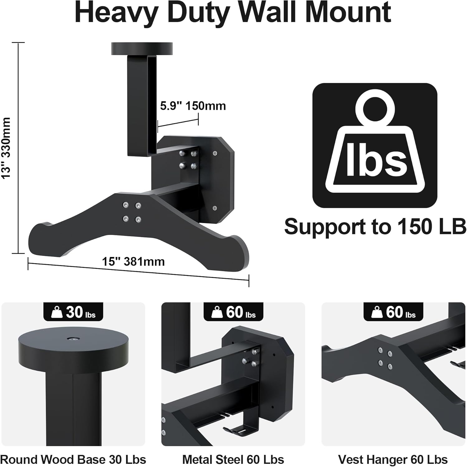 JAGASOL Motorcycle Helmet Holder Wall Mount, Heavy-Duty Tactical Helmet Accessories, Versatile Wall Rack for Motorcycle and Football Gear Storage, Space-Saving Design, Black