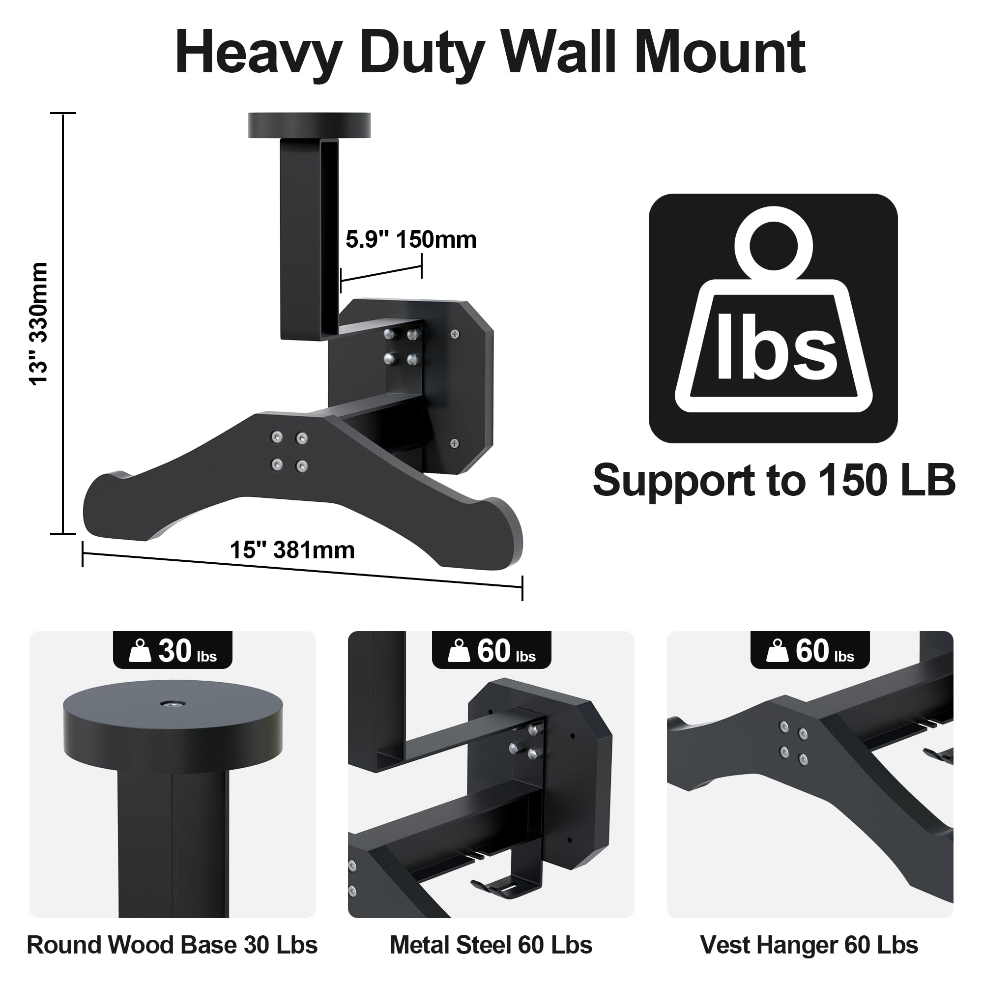 JAGASOL Motorcycle Helmet Holder Wall Mount, Heavy-Duty Tactical Helmet Accessories, Versatile Wall Rack for Motorcycle and Football Gear Storage, Space-Saving Design, Black