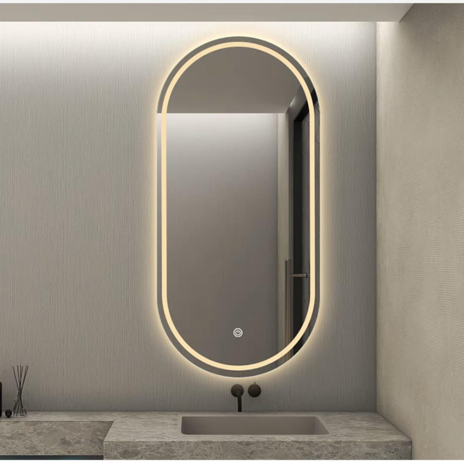 Specchio Ovale Illuminato A LED 60x90cm | Specchio Da Bagno Moderno Senza Cornice Con Luci Dimmerabili E Pulsante Touch | Vetro HD Antideflagrante - 3
