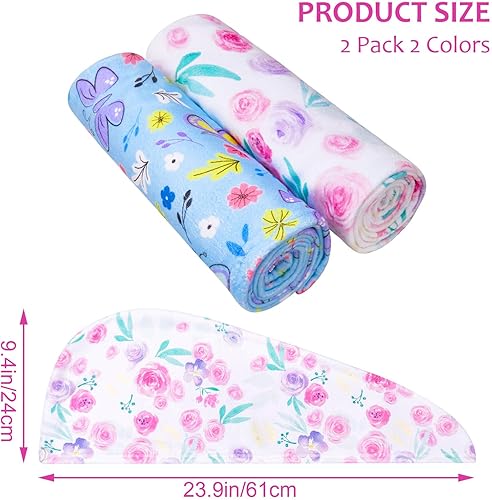 Miniatura 6 de Basumee Paquete de 2 toallas de microfibra para el cabello de secado rápido con botones turbantes para el cabello mojado toalla para la cabeza para