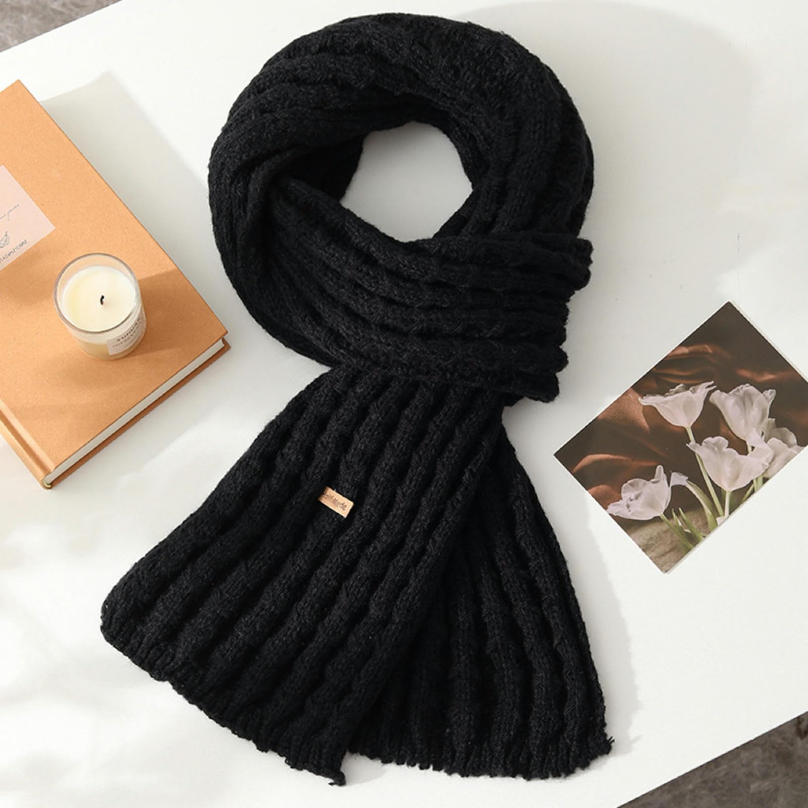Sciarpa Donna Sciarpa da Donna Sciarpa Invernale Sciarpa Calda al Collo-nero-175 * 20