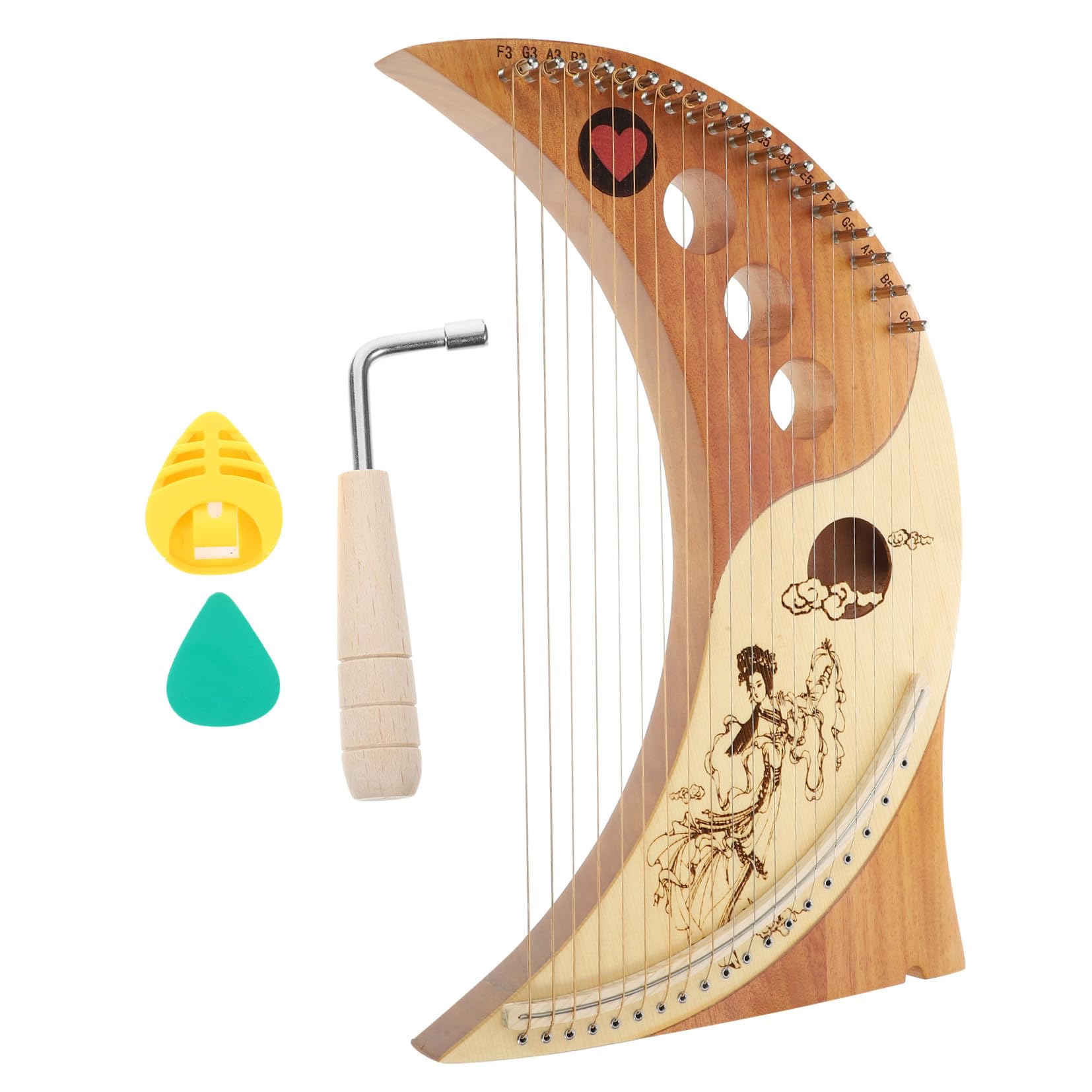 Cabilock Arpa de Lira de Madera Maciza 19 Cuerdas para Principiantes y Niños, Instrumento Musical Portátil Tono Cálido y Sonido Brillante Color Aleatorio