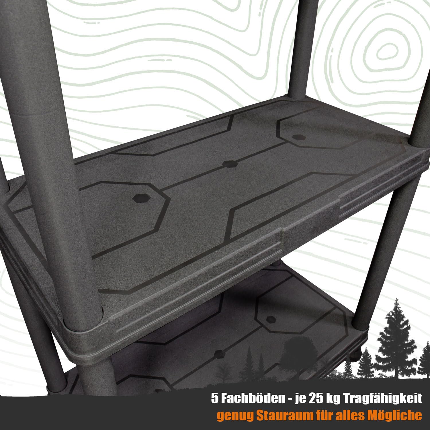 2er-Set Steckregal Kunststoff Keller Regal für Abstellraum & Vorratsregal Küche 176cm Hoch Kunststoffregal zum Stecken 5 Böden Kellerregal Schmal in Schwarz (2, 5 Böden)