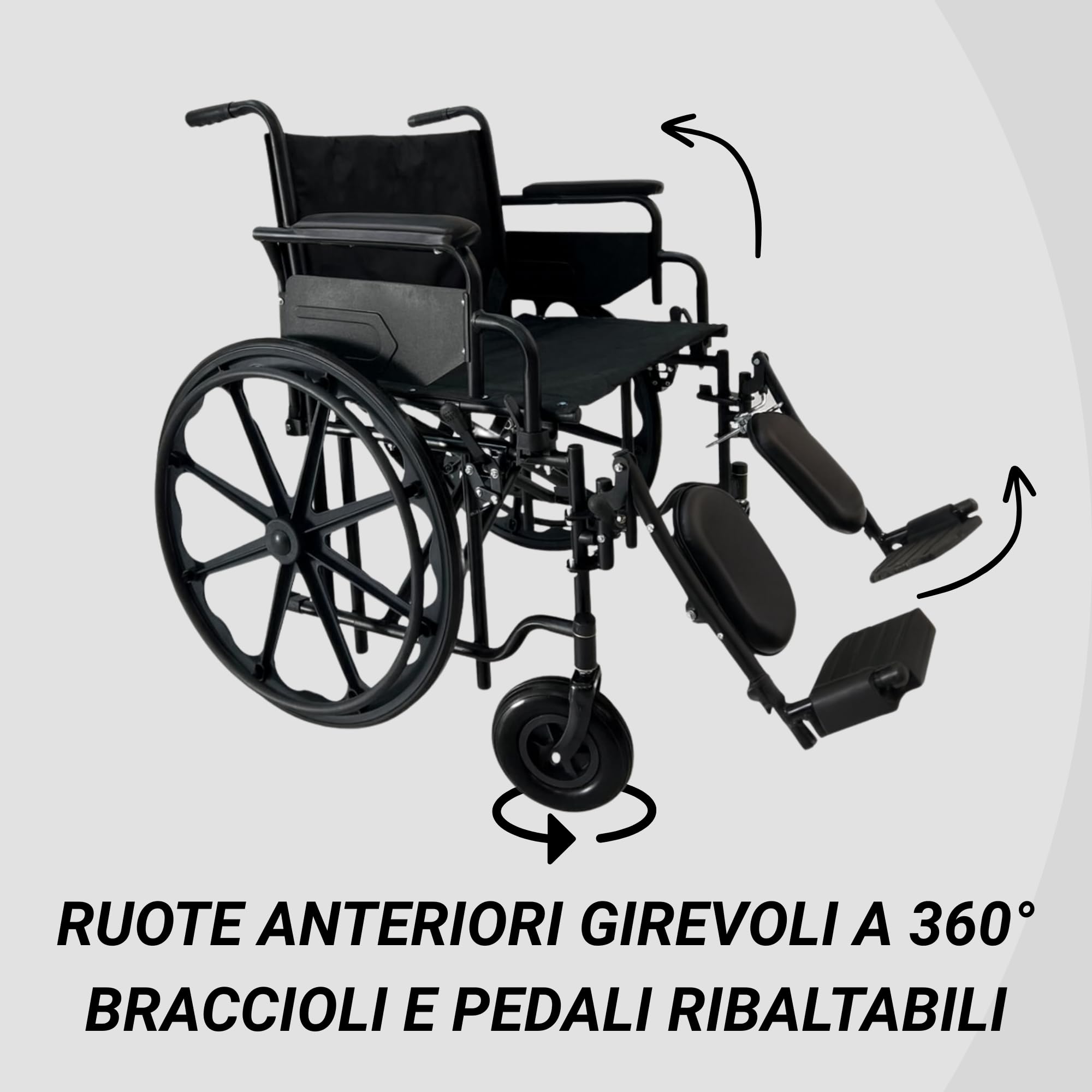 Sedia a Rotelle Oversize Bariatrica Carrozzina per Disabili Extra Large, Larghezza Seduta 61cm, Telaio Rinforzato a Doppia Crociera, Portata Fino a 150kg, Robusta e Professionale, Antiribaltamento