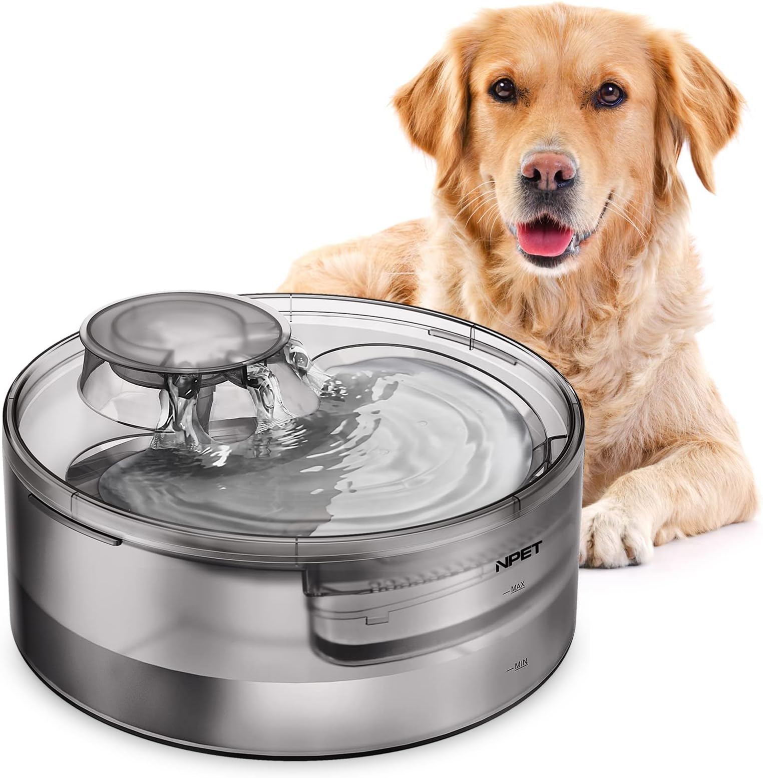 NPET DF10 Dog Water Fountain, 5L Large Automatic Pet Water Dispenser Cat Water Fountain with Cleaning Kit, Replacement Filter for Cat, Dogs, Multiple Pets(Adapter Not Included)
