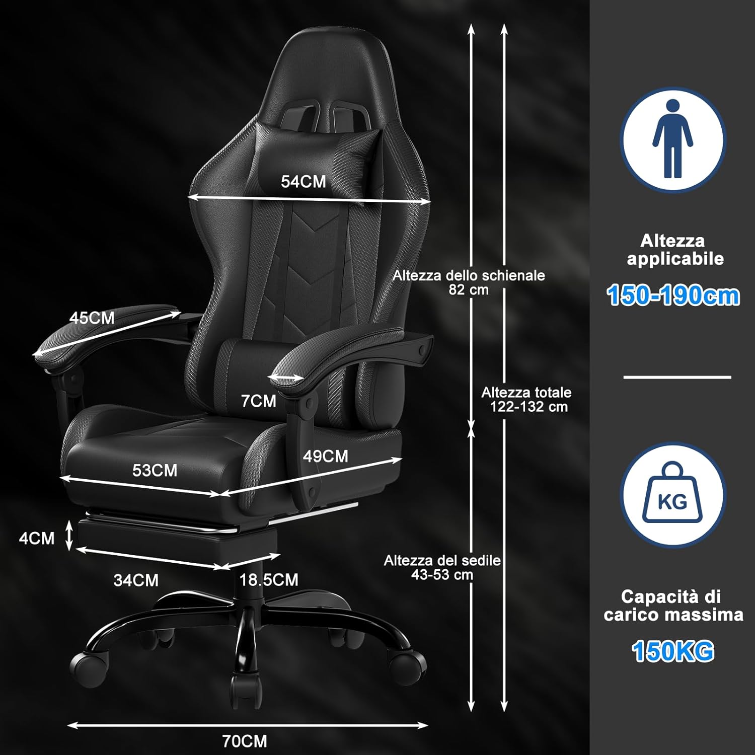 Sedia da Gaming Massaggiante con Poggiapiedi Telescopico - Sedia gaming - Immagine 2