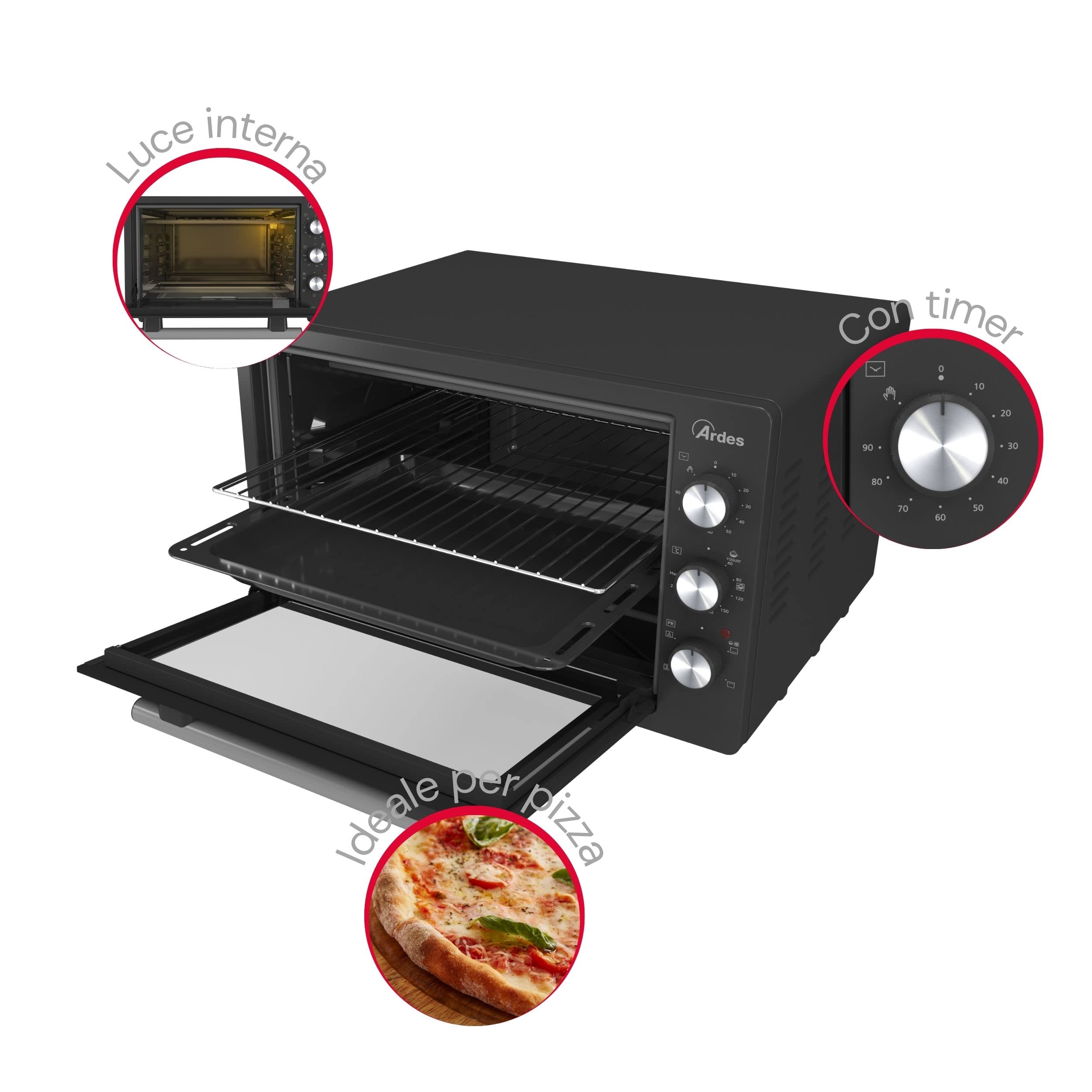 ARDES | AROVEN451 Forno Elettrico Ventilato 45 Litri Fornetto Elettrico Professionale Per Cucina | Compatto, Smart e Multifunzione (Specialità Girarrosto), Ideale Per Un'esperienza In Cucina A 360°