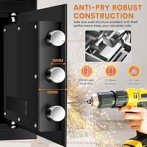 Miniatura 5 de Caja fuerte ignífuga extra grande de 6.1 pies cúbicos con ranura para caída, caja fuerte antirrobo con teclado digital y llave de repuesto, caja