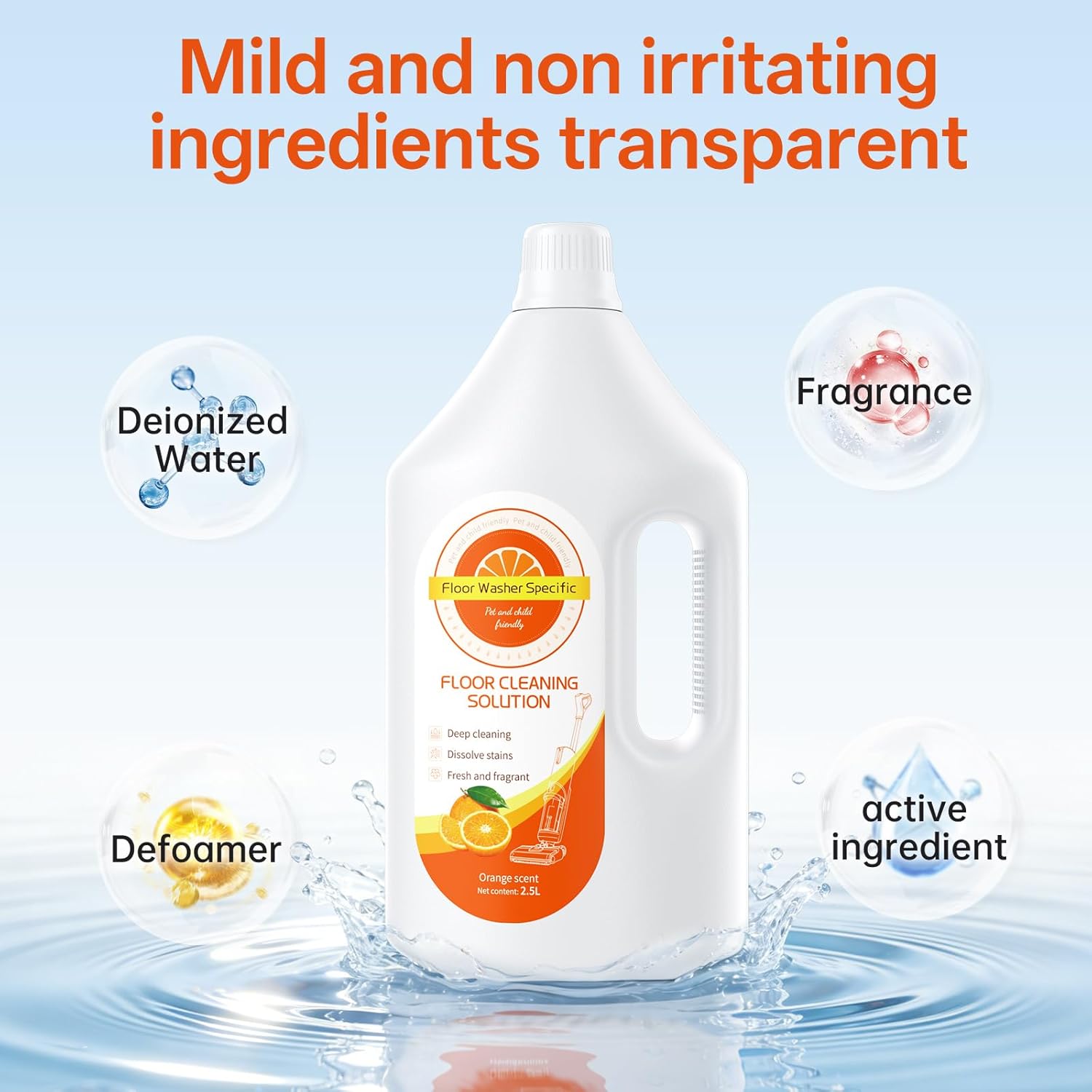 Floor Cleaning Solution Compatible With Tineco/Bissell/Dreame And Shark, Fragrance Deodorization, Deep Cleans for Multiple Hard Floors, Suitable With Cordless Wet/Dry (【Sweet Orange】, 2.51 Liter)