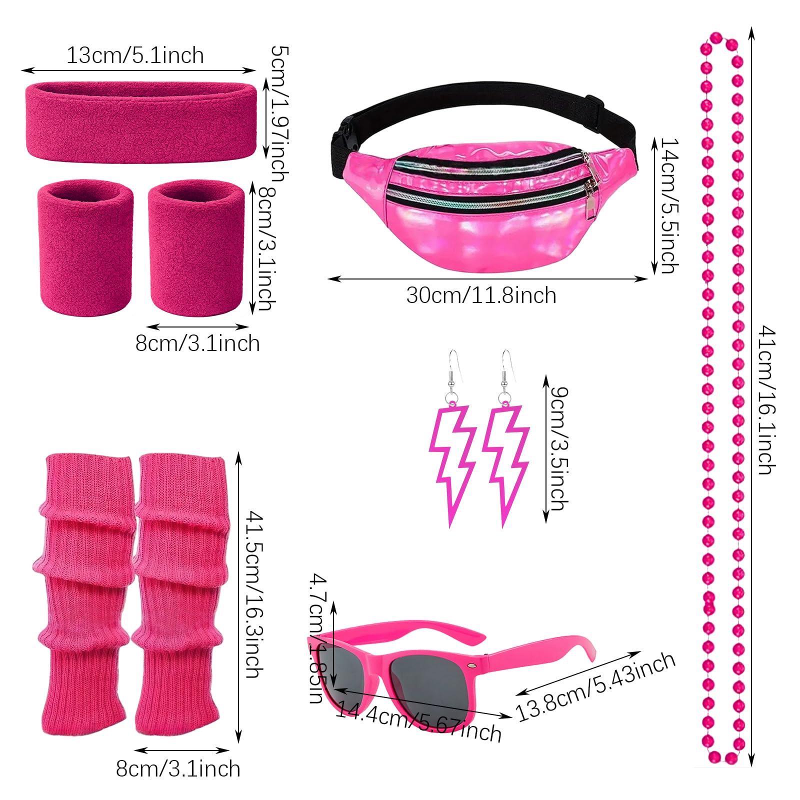 80s Outfit Women's Retro Costume Clothing Accessories 80s 90s Clothing Costume Accessories Headband,Bracelets,Leg Warmers,Earrings,Belt Bag and Glasses for Carnival Neon Party (7 - Image 2