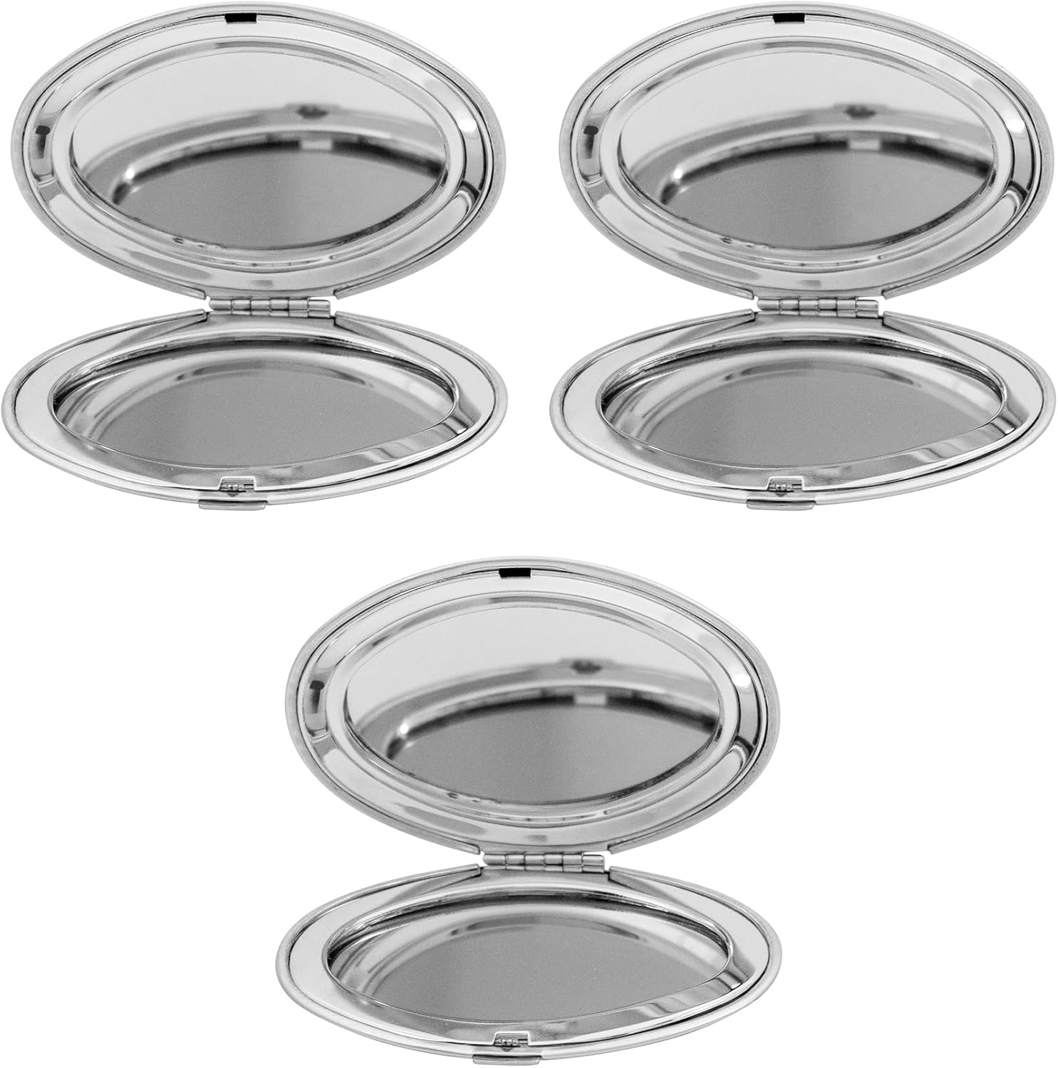 Stephanie Imports Set of 3 Double Sided Magnifying Compact Mirrors with Brushed Metal Finish (Gold, Round)