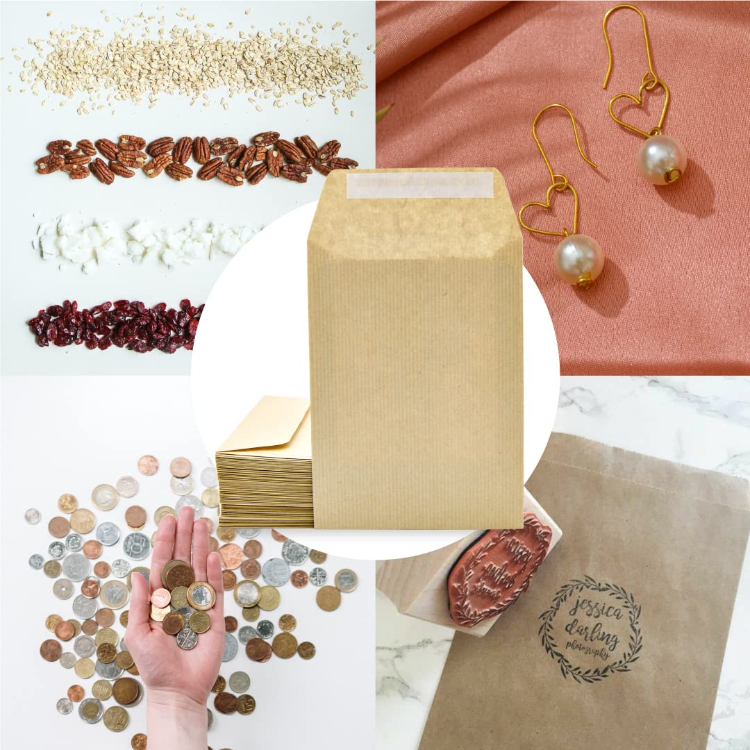 Sobres de Papel Kraft, Sobres Pequeños Tira de Silicona para Invitaciones o Bolsitas de Regalo de invitados de Boda. Medida 120x170mm. Sobres para joyas o semillas · m-office (1000 uds)