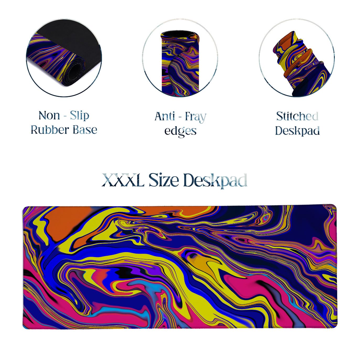 SoulAbiti Electric Color Impact Extended Desk Pad (36x14 Inch) - Fluid Art XXL Mouse Pad - Non-Slip Rubber Base & Stitched Edges 3