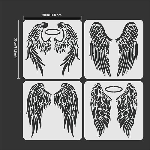 Miniatura 3 de ORIGACH 4 plantillas grandes de alas de ángel de 11.8 x 11.8 pulgadas, plantillas duraderas y flexibles para manualidades, para bolsas, camisetas,