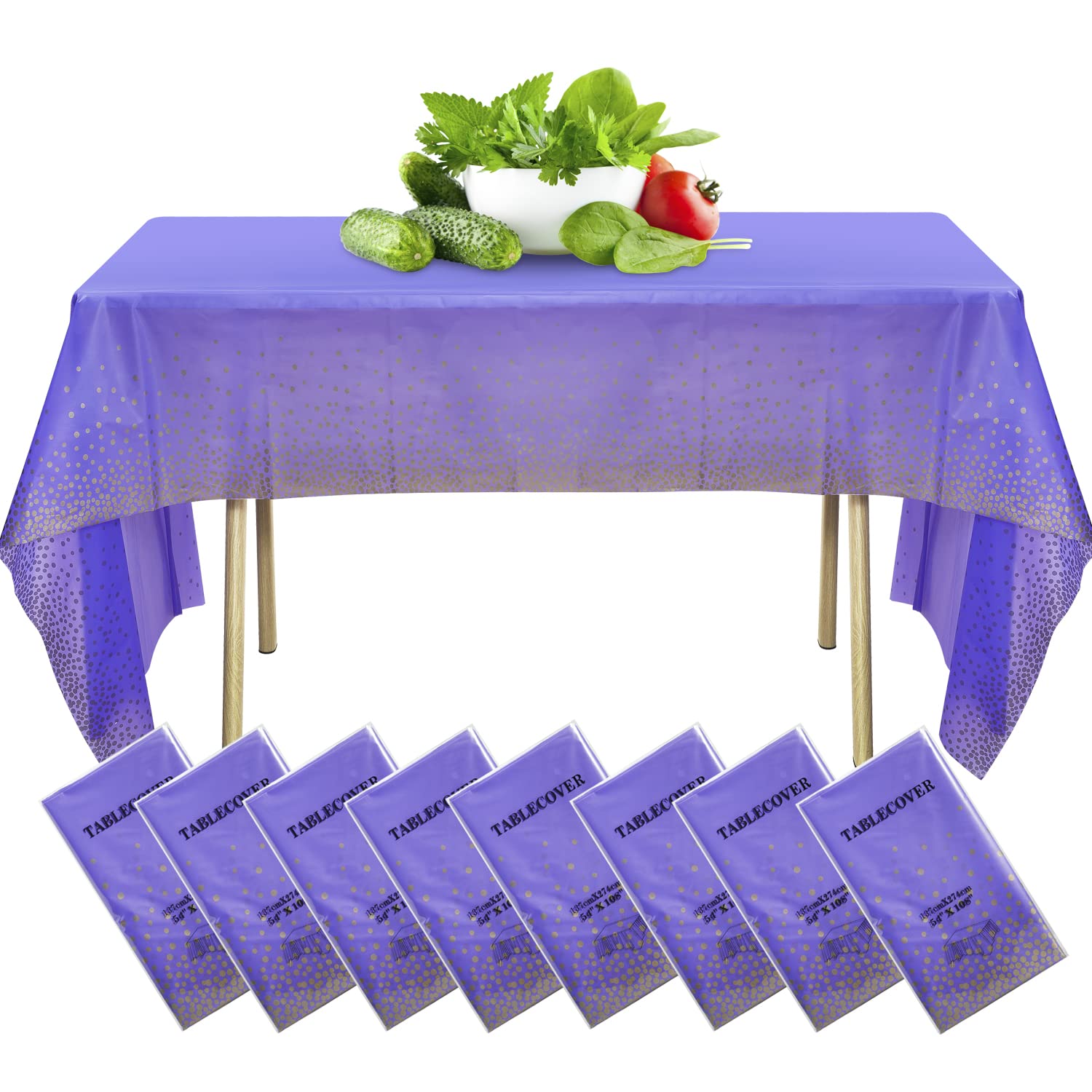 8 Pack Plastic Tablecloth Disposable Rose Gold Tablecloth for Rectangle Tables 54" x 108" Party Decorations Birthday Thanksgiving Christmas Valentines Wedding (Purple Gold Powder)