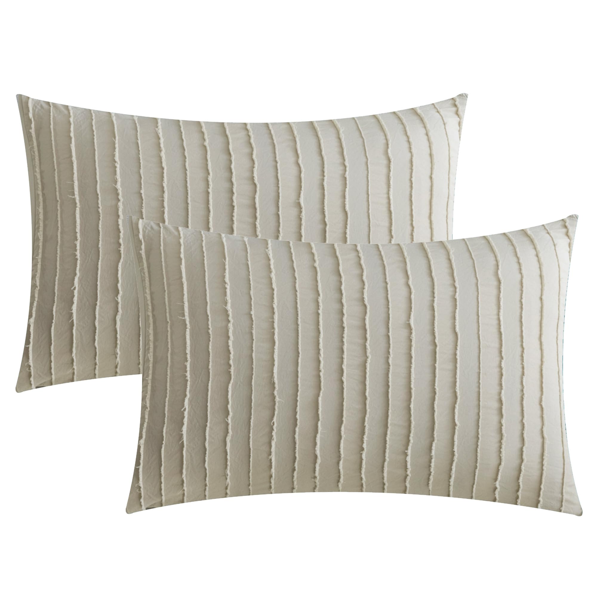 JELLYMONI 2 Pack Khaki Pillowcases King Size, Soft Microfiber Striped Tufted Pillow Covers with Envelope Closure (Pillows are not Included)