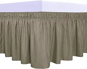 PureFit Wrap Around Ruffled Bed Skirt with Adjustable Elastic Belt - 22 Inch Drop Easy to Put On, Wrinkle Free Bedskirt Dust Ruffles, Bed Frame Cover for Queen, King and C-King Size Beds, Sand