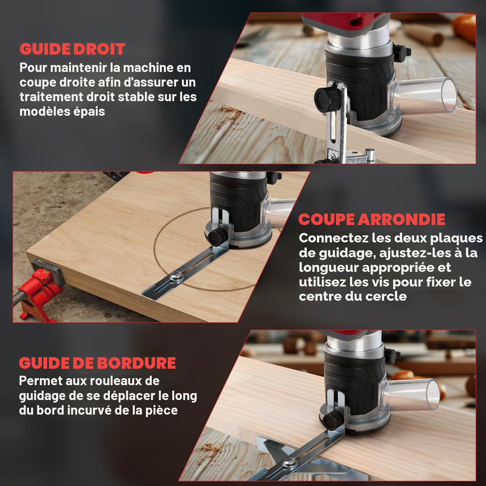 Défonceuse sans fil 800W pour batterie Milwaukee M18 18V, base en aluminium, défonceuse sans balais à 30000 tr/min avec 5 vitesses variables, défonceuse à main pour travail du bois, rainurage