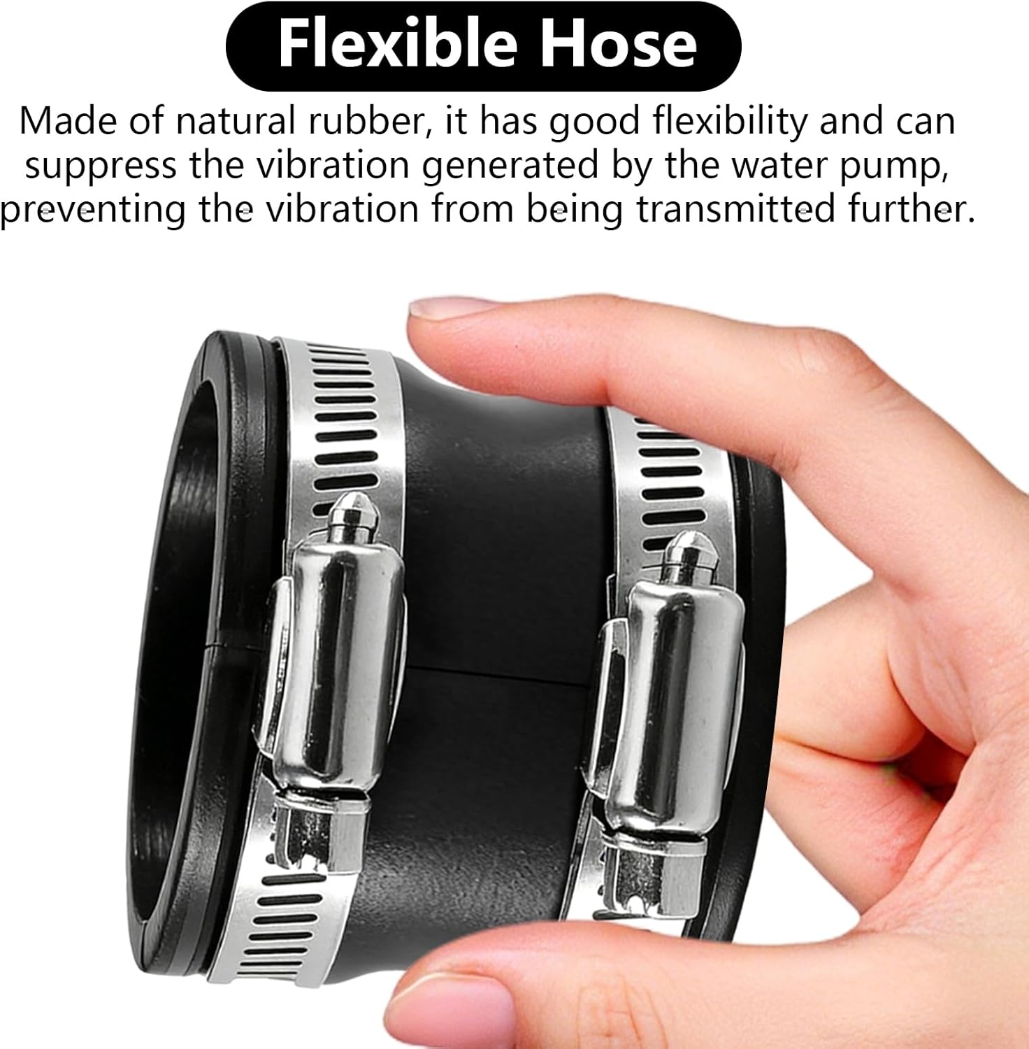 Pack of 2 Flexible Rubber Sleeve/Rubber Coupling - Rubber Pipe Connector with 2 Stainless Steel Clamps for PVC & Polyester Pipe Connections, Noise-Reducing Rubber Sleeve for Caravan, Sanitary
