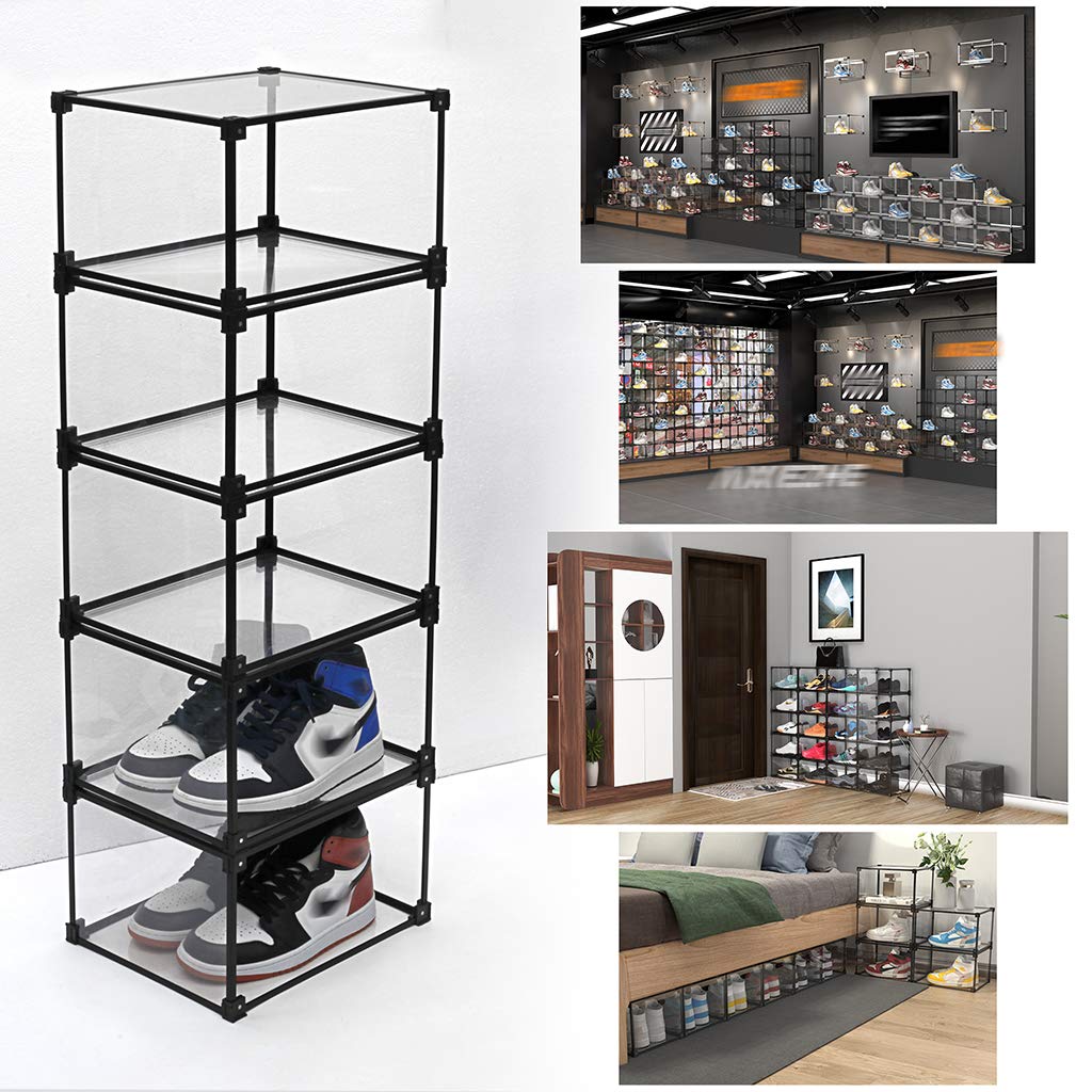 JuxYes Stackable Aluminum Display Case Acrylic Clear Shoe Box Storage