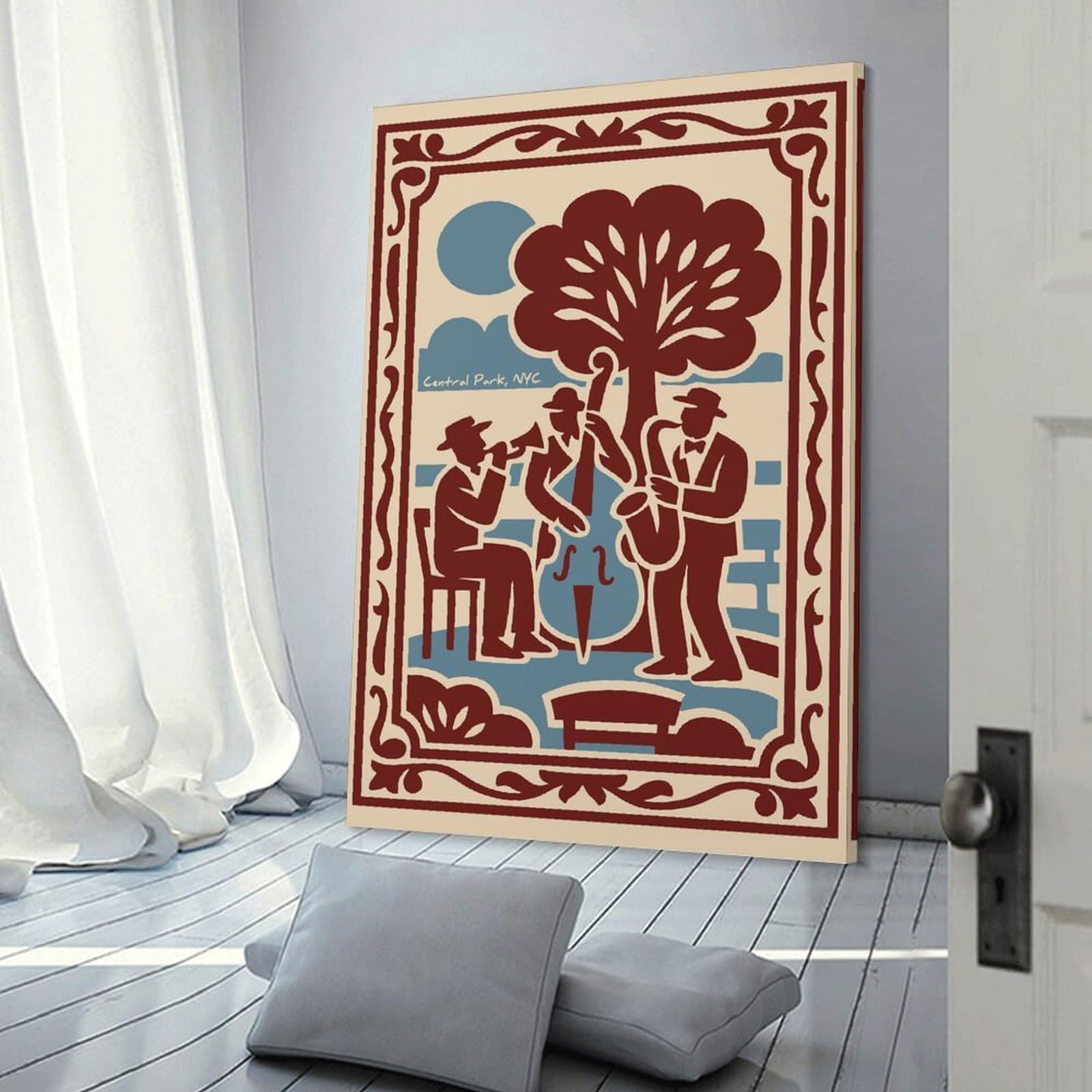 Junmoney Central Park Jazz Musicians Canvas Wall Picture, 24x36inch(60x90cm), for Bedroom Walls, Guest Spaces Or Lounges, Stylish Decor for A Restful Room Update