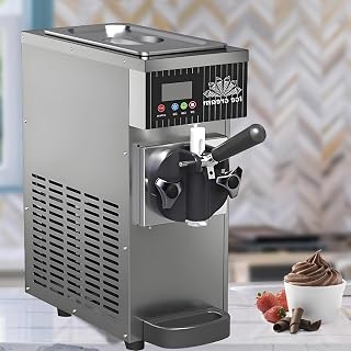 Machine à Glace Italienne Professionnelle 450 W, Machine à Glace Italienne avec pré-Refroidissement, Nettoyage Automatique, écran LCD,pour Restaurants,boutiques,Snacks,Mono-Parfum Grey