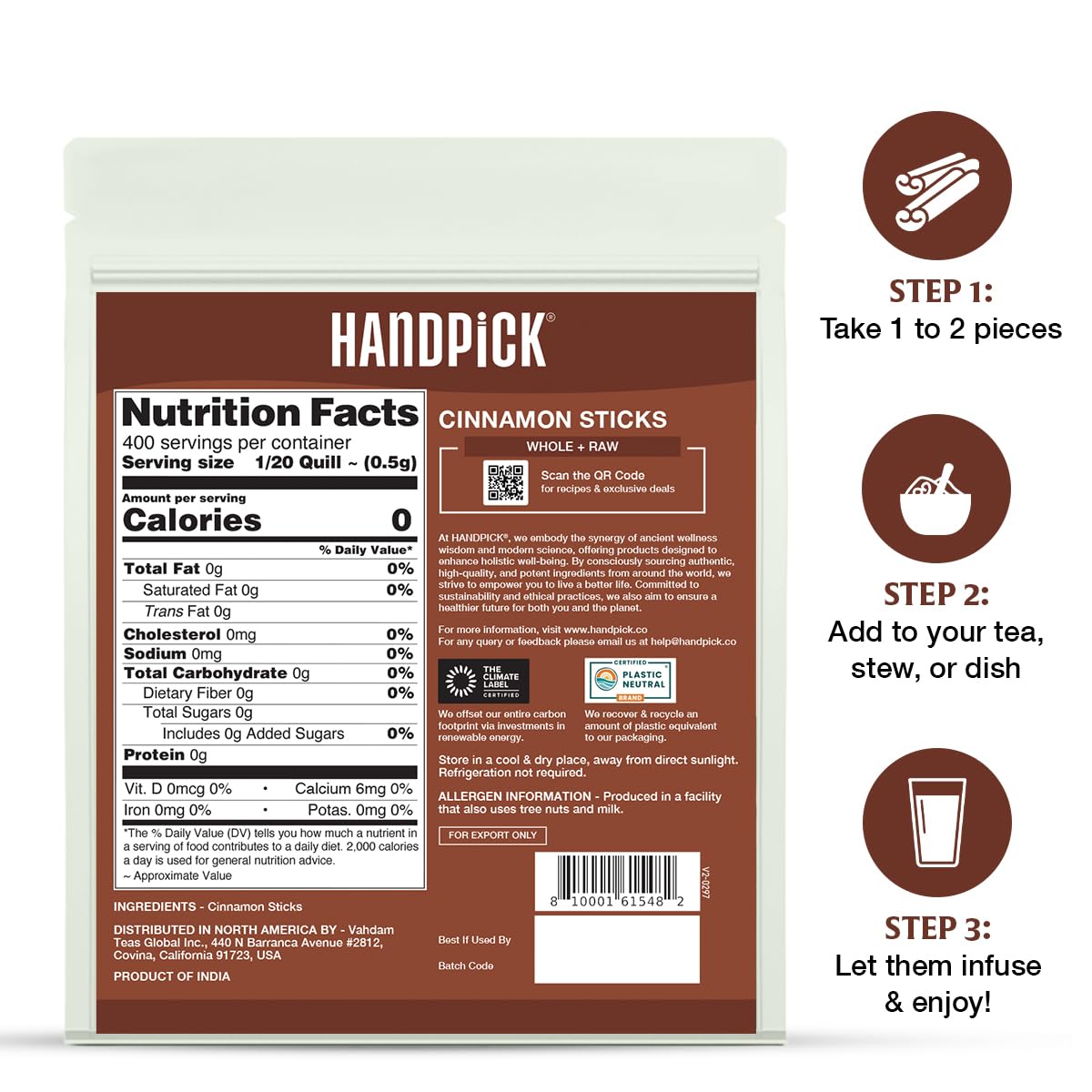 Zimtstangen (100 g) 100 % roh, gentechnikfrei, glutenfrei, Premium-Qualität, wiederverschließbarer Druckverschlussbeutel, perfekt zum Backen, Kochen und für Getränke