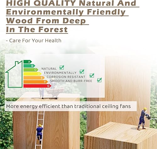Miniatura 8 de KAPOEFAN Ventilador de techo de 60 pulgadas sin luz, ventilador de techo de madera sin luz con control remoto, ahorro de energía silencioso con 6