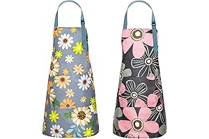 2 Pcs Waterproof Kitchen Aprons for Women and Men - Blooming Floral...