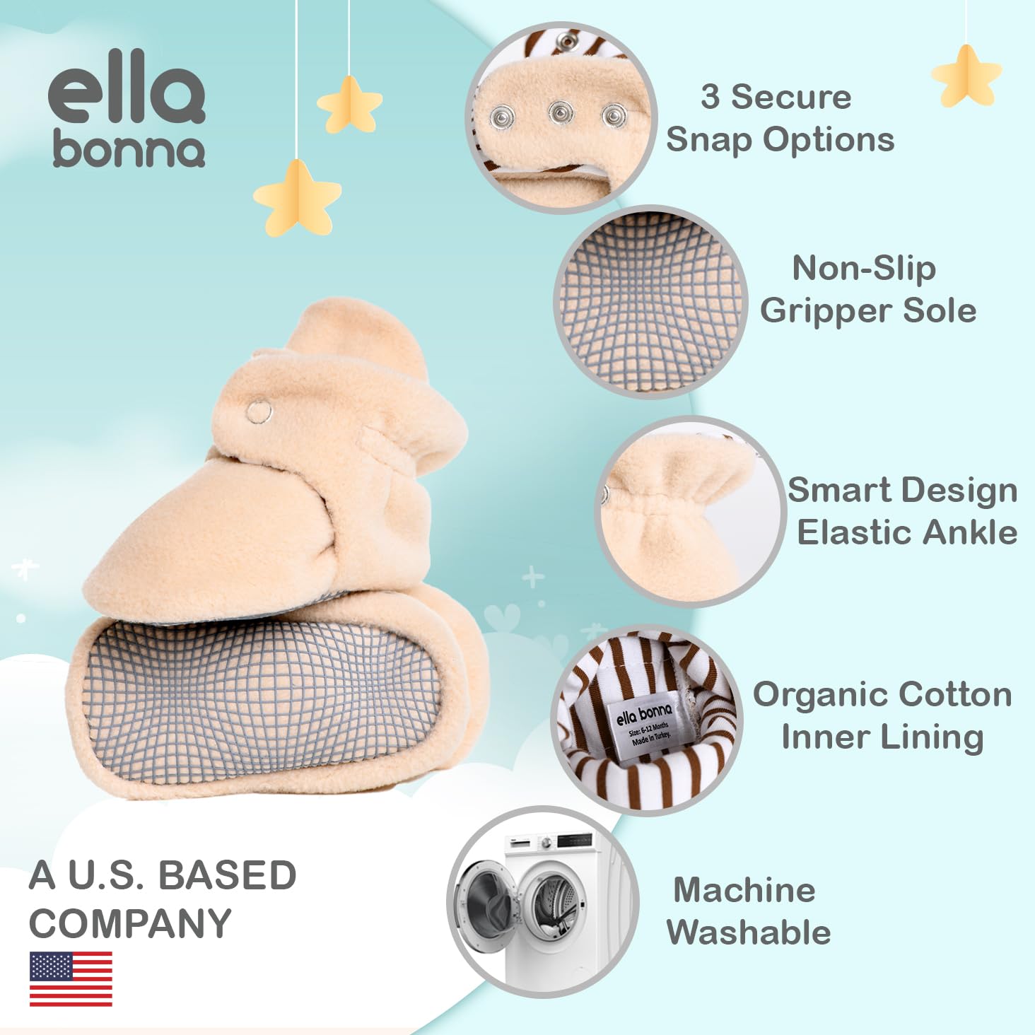 Ella Bonna Mini botines de forro polar con parte inferior antideslizante, flexibles, para bebés y niñas